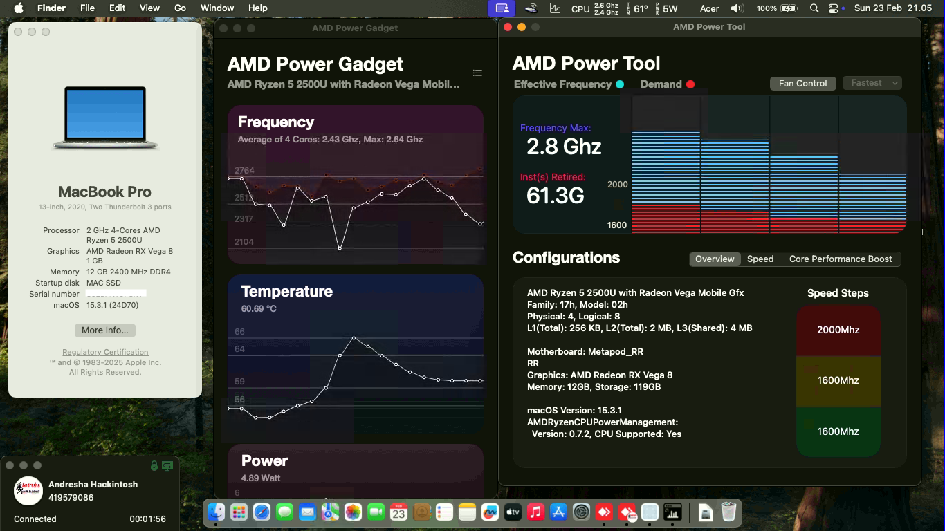 Success Hackintosh macOS Sequoia 15.3.1 Build 24D70 in Acer Aspire 3 A315-41-R7YL